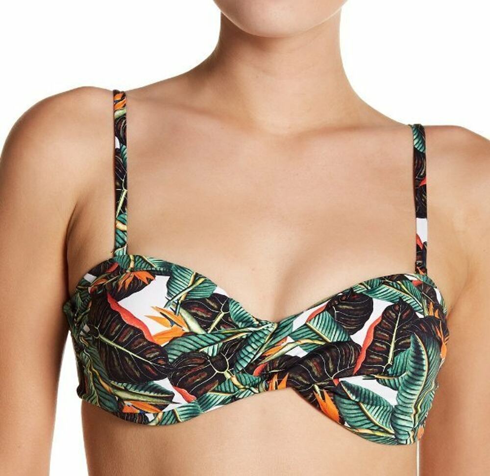NEW ELIZABETH JANE EJ SWIM HAVANA RUCHED PRINT BANDEAU BIKINI TOP TROPICAL SZ D